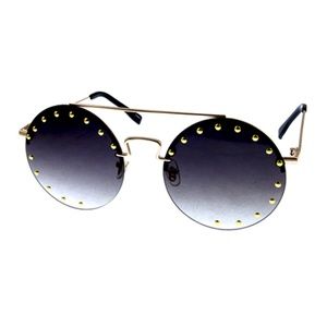 Rimless Circle Style Sunglasses w/MetalStud Detail